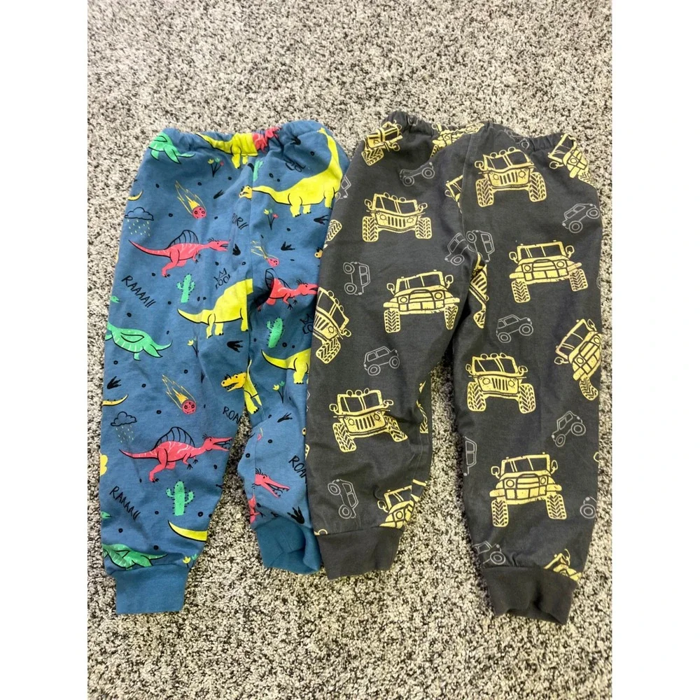 Kids Waterproof Pajama Pants 2 Bundle Dinosaur Truck Print Blue Gray Size 4‎